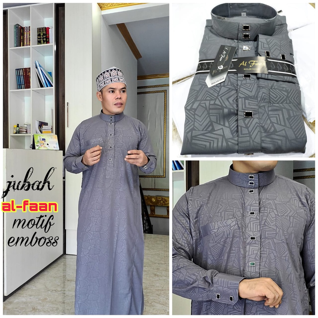 Jubah Pria Gamis Pria Jubah Al faan Motif Emboss