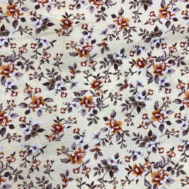 Kain katun Jepang motif bunga warna kuning muda