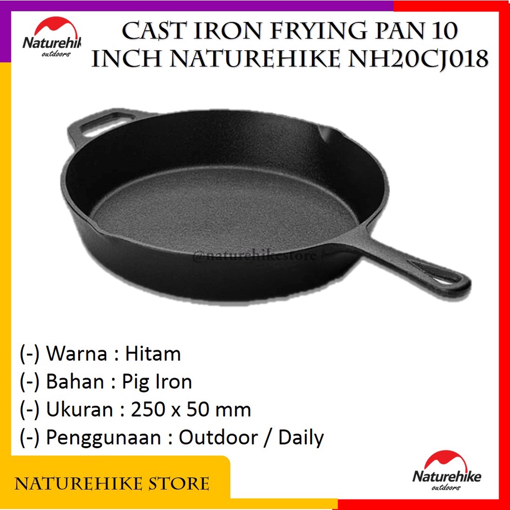 Cast Iron Frying Pan 10 Inch Wajan Penggorengan Besi Alat Masak Camping Gunung Naturehike NH20CJ018