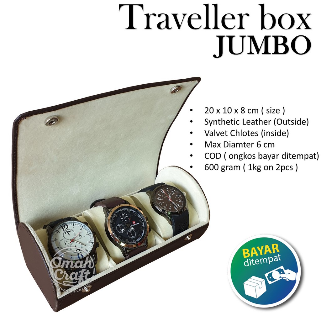 BROWN CREM - Traveller Watch Box isi 3 JUMBO / Kotak Tempat Jam Tangan Murah