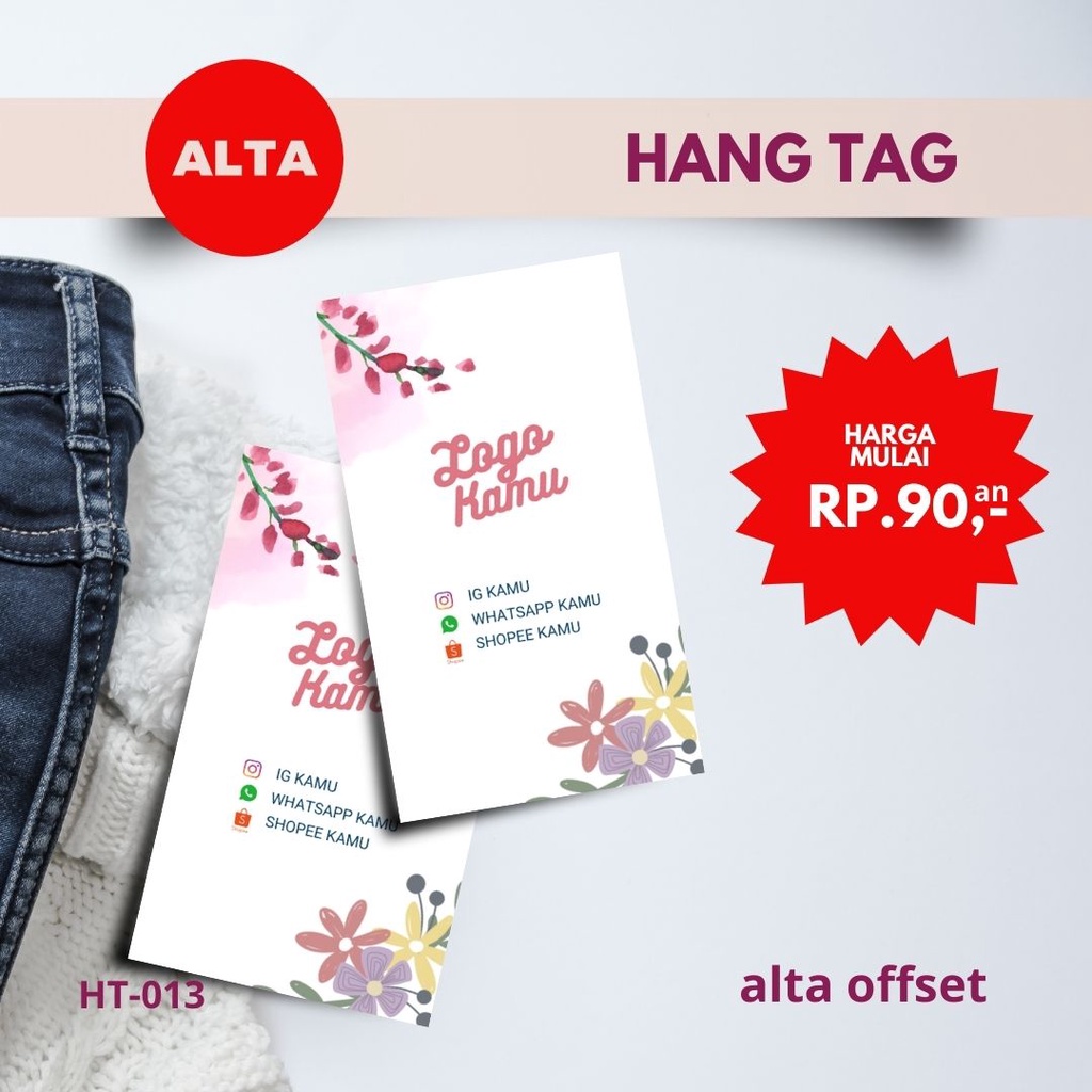 

Hang Tag Baju | Label Baju | Label Produk | Label Merk | Hampers | Bingkisan Kode : HT013 ( Min. Order 130 pcs ukuran 3,5 x 6 cm )