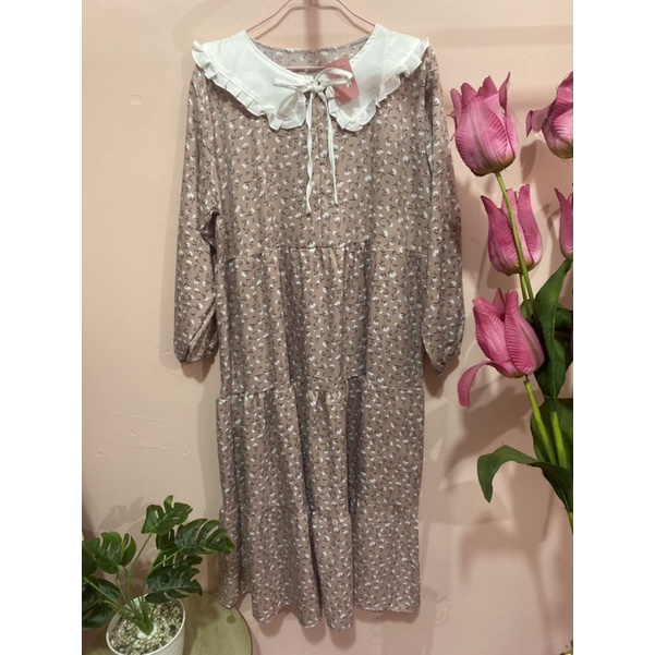 Midi dress Bunga Kerah polos