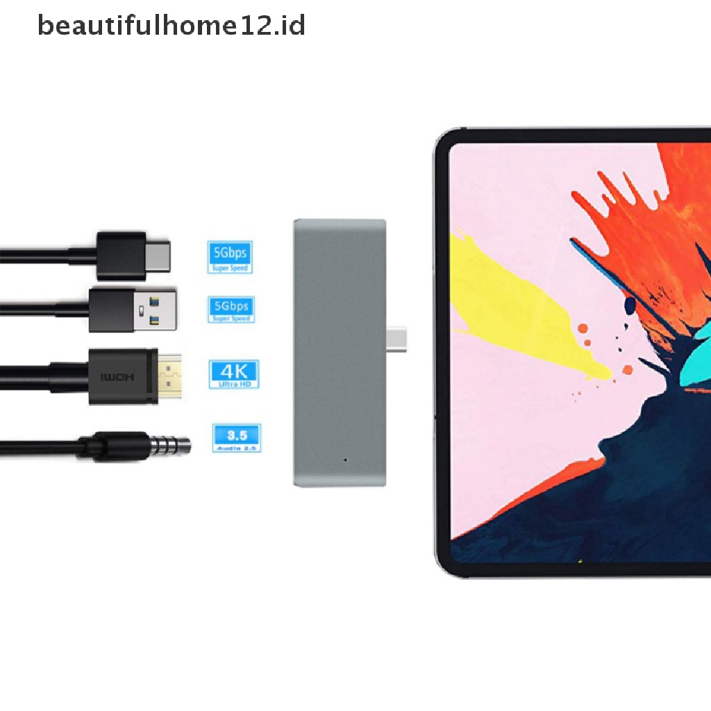 【beautifulhome12.id】 USB C HUB Type C Adapter USB C to 3.5mm headphone 4K HDMI PD Dongle For iPad Pro .