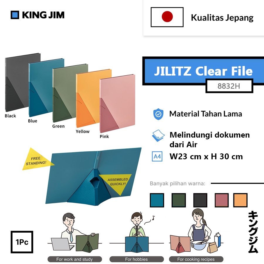 JILITZ KING JIM 8832H CLEAR FILE STANDING A4 MAP DOKUMEN 10 POCKET