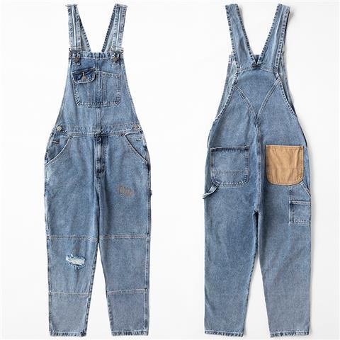 Overall pria trendi longgar lurus gemuk ukuran besar satu potong perkakas lubang liar jeans musim se