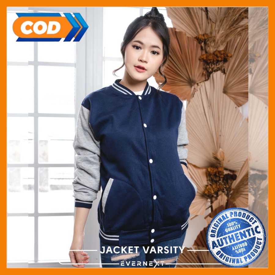 Jaket Varsity Wanita Baseball Original Polos Jacket Fleece Cewek Casual Vintage Jeket Cewe Sweater C