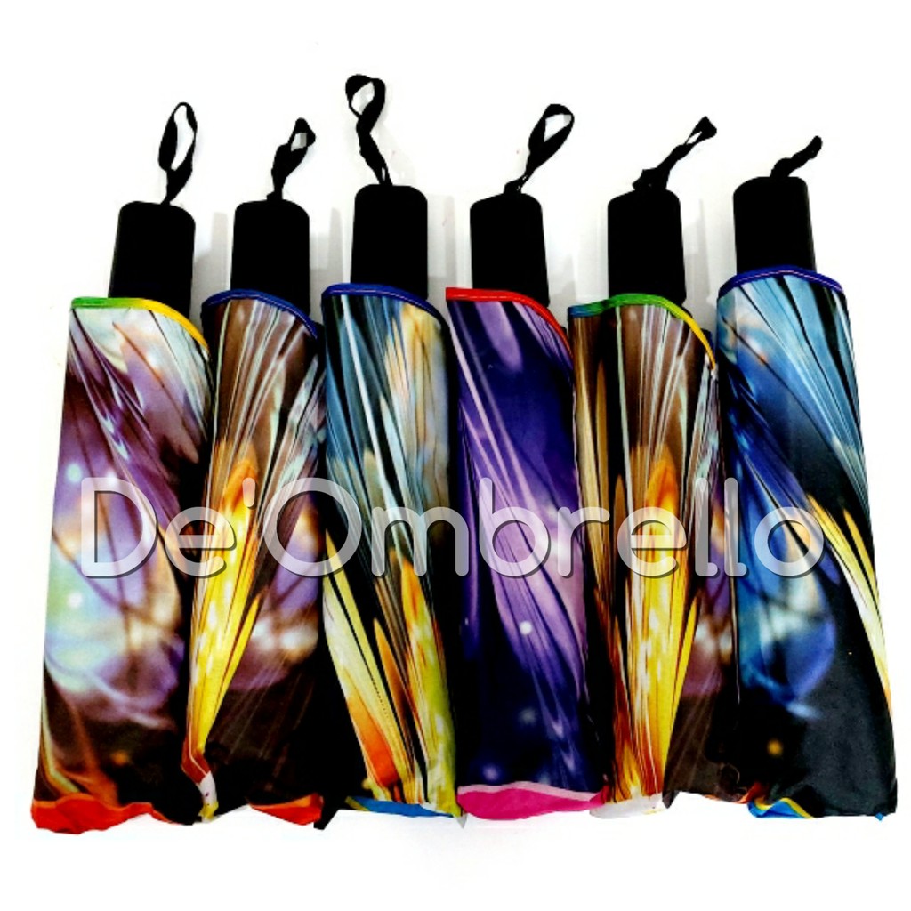 (369)Payung Lipat 4 Motif Firework Dalam Hitam Anti UV