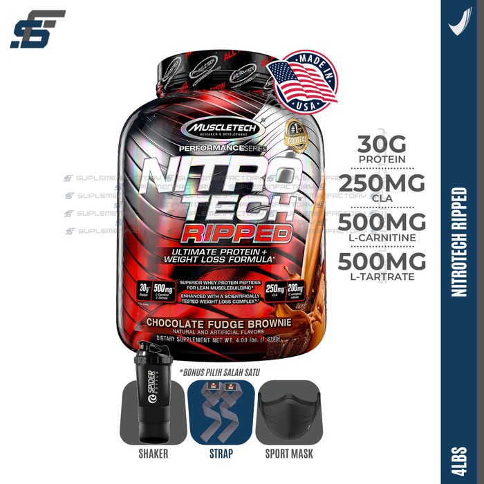 NITROTECH RIPPED 4 LBS MUSCLE TECH WHEY PROTEIN NITRO TECH CARNITINE PRODUK NYATA AMPUHNYA