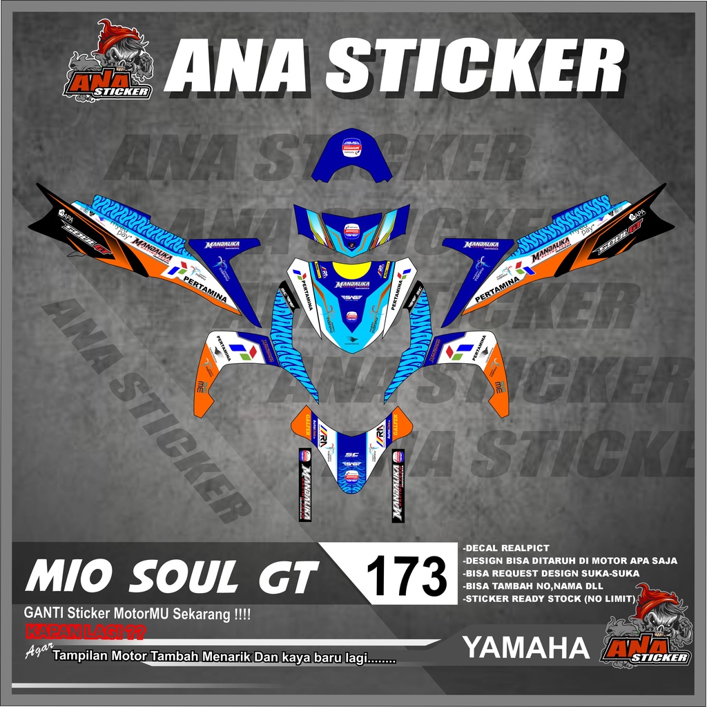 173 DECAL Variasi YAMAHA MIO SOUL GT - DECAL Variasi List RACING MANDALIKA Full Design Grafis Keren