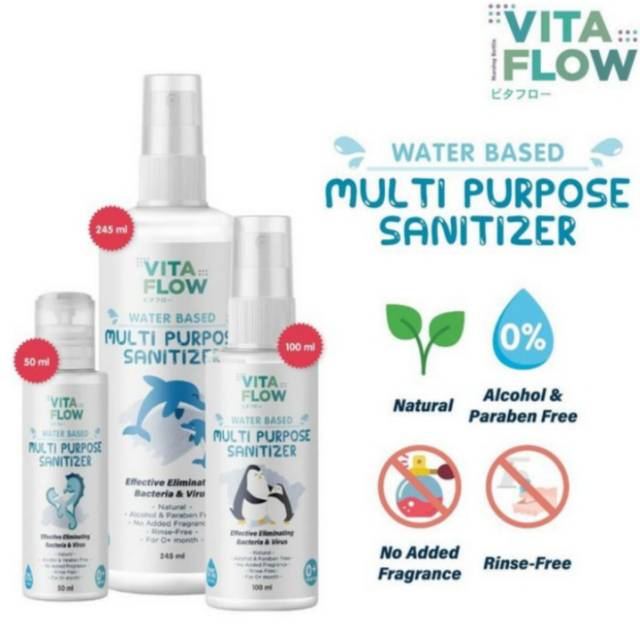 VITAFLOW Multipurpose Sanitizer 50ml / 100ml / 245ml Spray for Baby Hand Sanitizer HoCL Pembersih Mainan Bayi