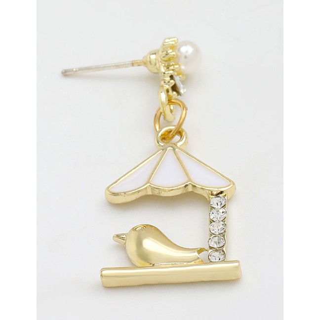 LRC Anting Tusuk Fashion Gold Color Alloy Oil Drop Diamond Flower And Bird Earrings K79351