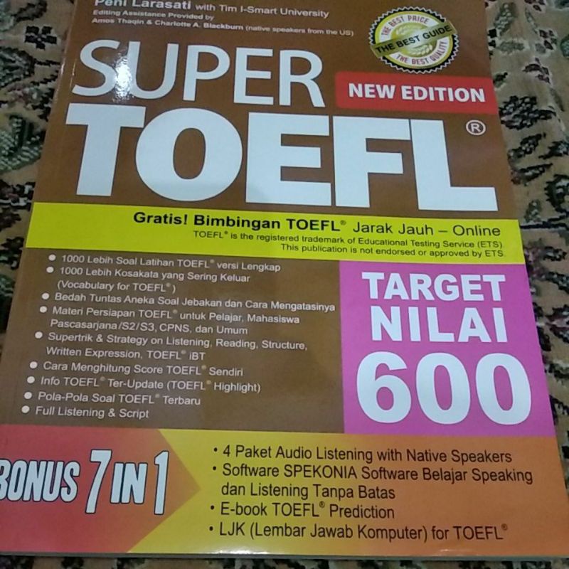 

BUKU ORIGINAL TES TOEFL BEST GUIDE bahasa Inggris Bonus GRATIS BIMBINGAN ONLINE