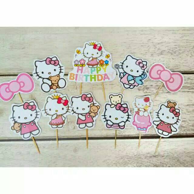 topper toper hiasan kue cup cake happy birthday ulang tahun ultah hbd karakter hello kitti kitty