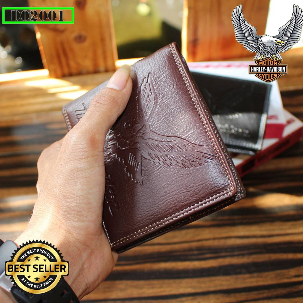 DOMPET PRIA HARLEY MODEL TIDUR BLACK BROWN ORIGINAL KULIT PU-2