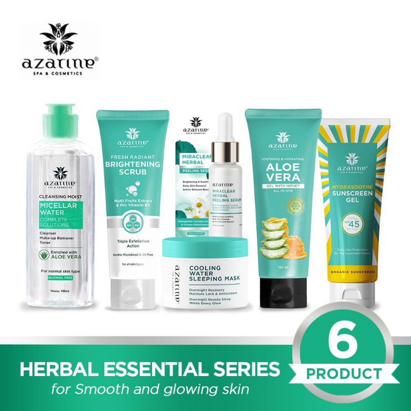 Azarine Herbal Essential | Aloe Vera | Scrub | Cooling Sleeping Mask | Sunscreen Gel | Herb Serum