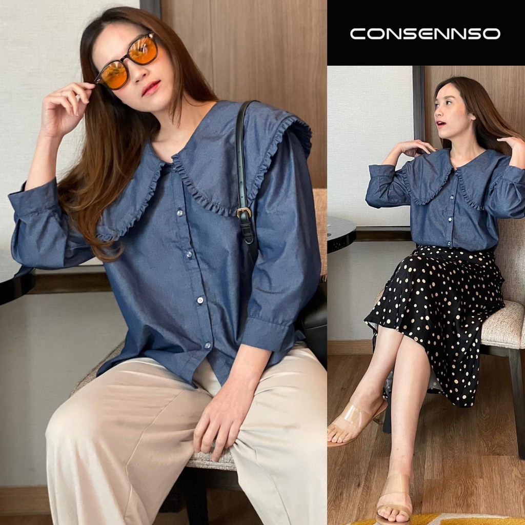 Consenso ruffle collar denim blouse ORIGINAL 100%