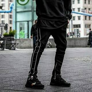 CELANA JOGGER PANTS HYPEBEAST SWEATPANTS TRACKPANTS HYPE STREETWEAR BLACK PANTHER ZIPPER DOUBLE LIST