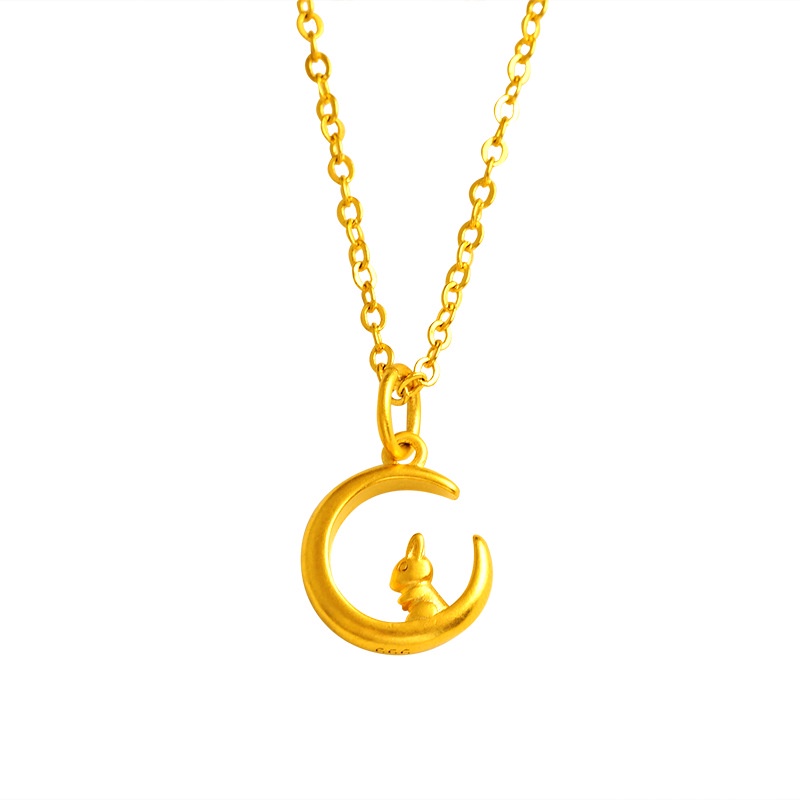 Goldkingdom Perhiasan Fashion 24K Bangkok Aksesoris Ready Stock Moon Rabbit Running To The Moon Rabbit Pendant Acacia Pendant Jade Rabbit Dengan Bulan