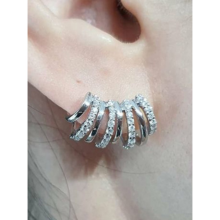 Anting Stud Desain Cakar Aksen Batu CZ Warna Silver Untuk Wanita