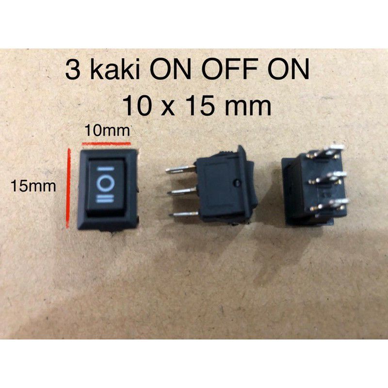 Rocker switch mini hitam 3 pin / 3 kaki ON OFF ON Kalkulator super mini