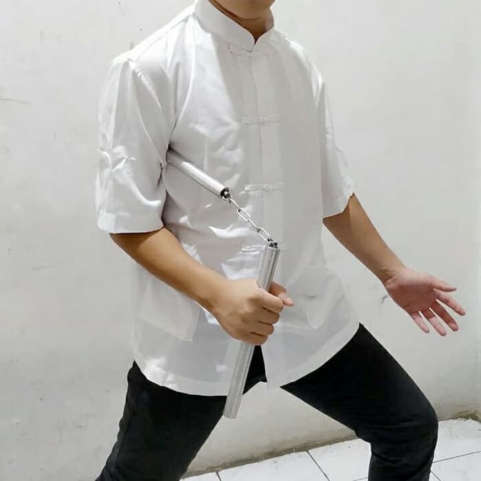 atasan baju cheongsam putih polos kemeja pria jumbo size XXL dan XXXL