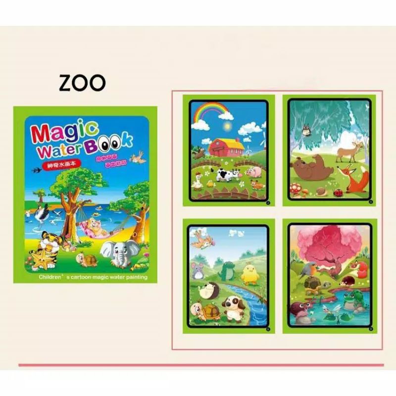 Alat Tulis Magic Water Book Buku Mewarnai Ajaib Magic Pena Water Drawing Colour Book-Kebun Binatang