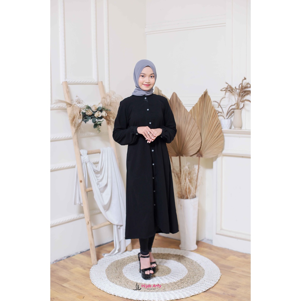 TUNIK JETBLACK ORI tunik hitam polos kancing original