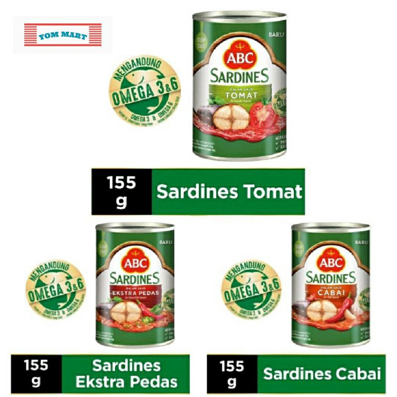 

ABC SARDINES TOMAT, SAUS CABAI, SAUS EXTRA PEDAS 155G | IKAN SARDEN KALENG