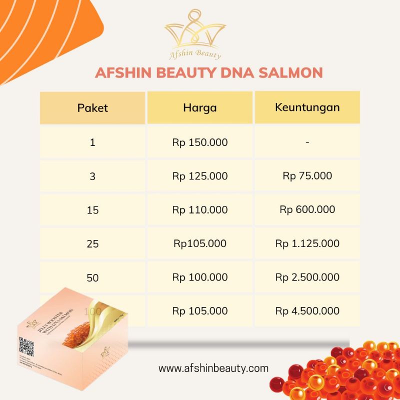 GROSIR DNA SALMON AFSHIN BEAUTY (FREE GIVE)  BAGUS UNTUK WAJAH INGIN CEPAT GLOWING MAKSIMAL 100% ORIGINAL ! TERLARIS.