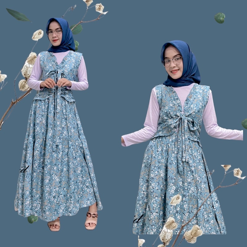 One set vest / setelan vest / fuji set fadlina salsa motif bunga / set rok