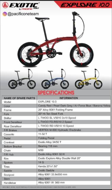 Sepeda lipat Exotic Explore 10.0 20inch Alloy hydraulic