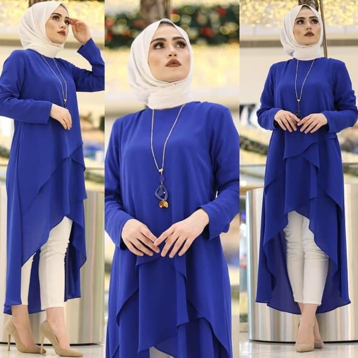 NISSA SABYAN  baju atasan wanita tunik asimetris ara biru benhur xl tnk ar vt