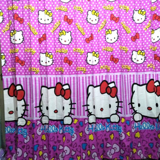 Gorden jendela lebar/besar New Hello kitty pink polkadot
