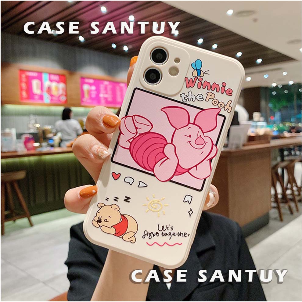 Case Casing Vivo Y93 Y91C Y91 Y95 T1-5G Y75 5G Y55 5G Y21 2021 Y21T Y21A Y22 Y33S Y21S 4G Y33T Y15S 2021 Y15A Y51 2020 Y51A Y31 2021 4G Y51S Y53S 4G Winnie The Pooh Square Edge Phone Case Cover