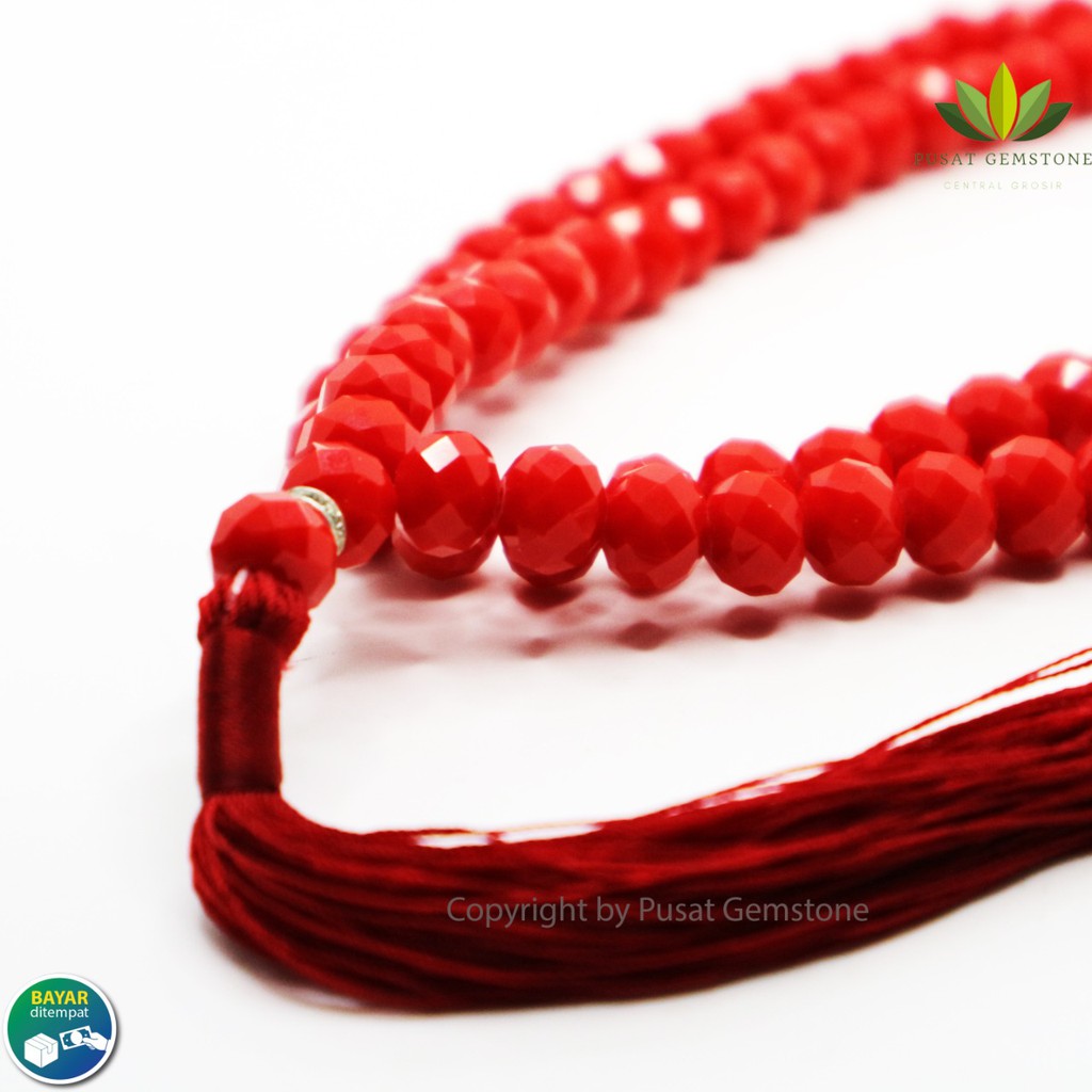 Tasbih Batu Giok Merah Kristal 99 Butir Grade A