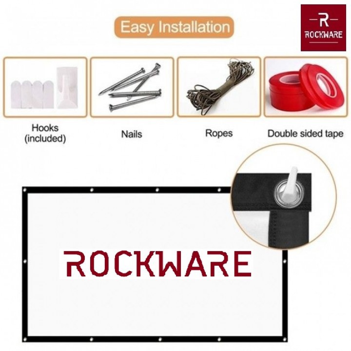 ROCKWARE 84-inch Soft Fabric Portable Foldable Projection Screen