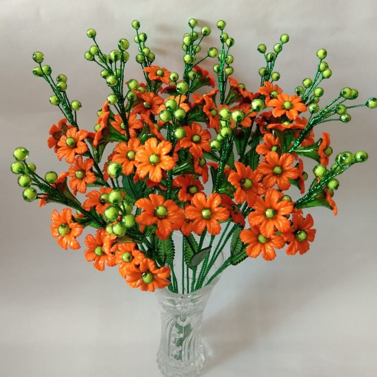 Bunga Akrilik Sakura orange putik hijau muda mote manik manik