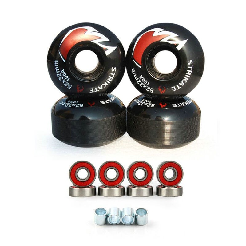 4pcs Roda Skateboard Bahan PU Warna Hitam Ukuran 52mm X 30mm 100A Dengan 8Pcs Bearing