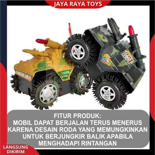 Mainan Anak Mobilan Baterai Tank Army Jungkir Balik Typing Tumbling Car Model Terbaru SNI