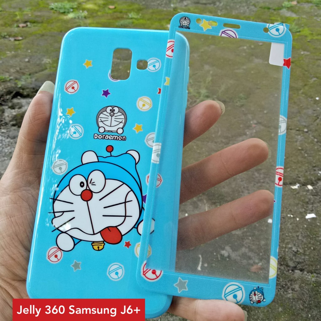 Case 360 Samsung J6+ Jelly Glossy 3D + Tempered Glass Motif