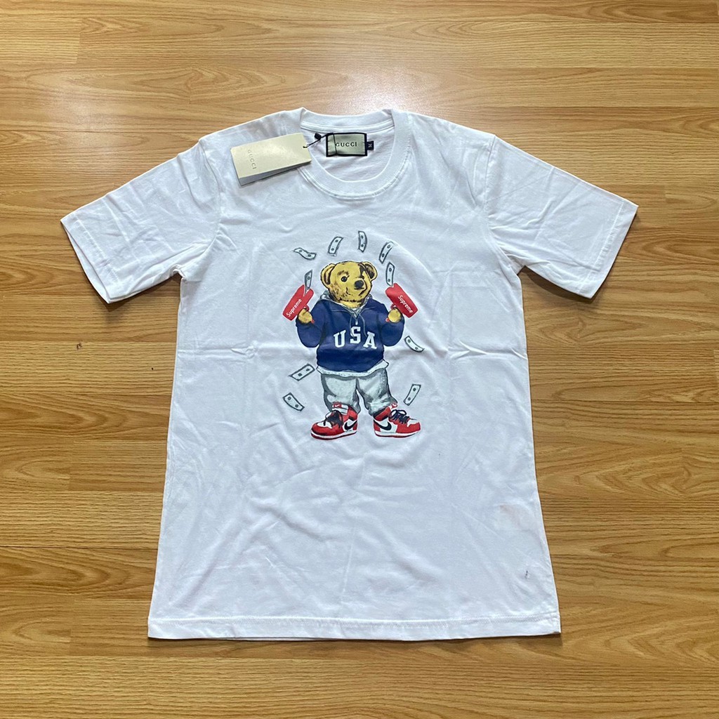 DISTRO KAOS GUCCI HYPEBEAST BEAR SUPREME MONEY GUN PREMIUM WHITE