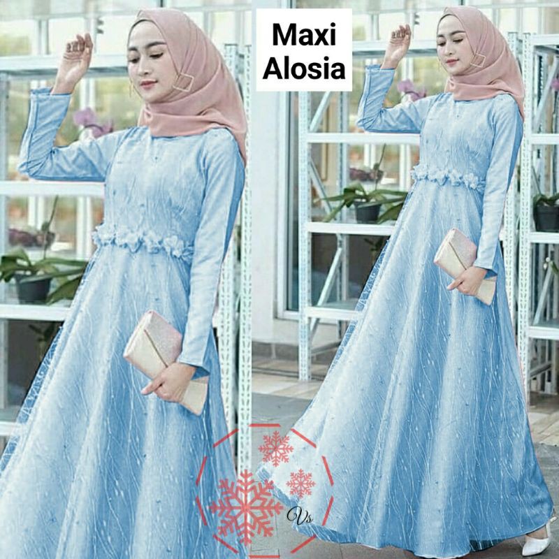 MAXI DRESS BRUKAT ALOSIA birumuda, kuning, ijo botol, choco A