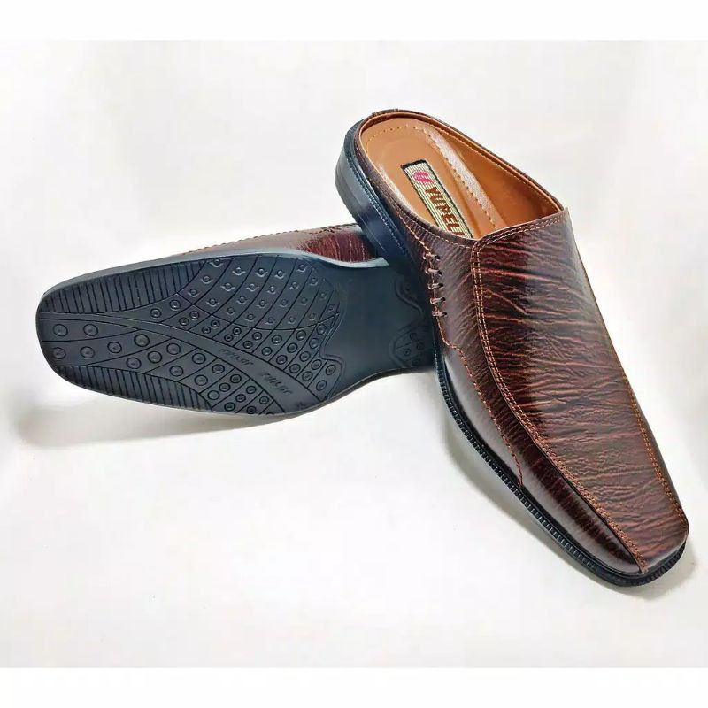 Sepatu slop pria jumbo kulit asli coklat - hitam