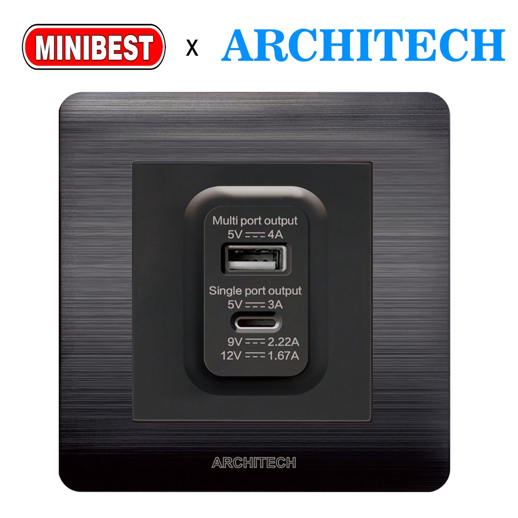 MINIBEST ARCHITECH PLATINUM BLACK / SAKLAR USB / STOP KONTAK COLOKAN B9 NEW 2.3