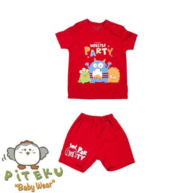 Baju Bayi New Born Piteku Setelan Kaos Monster Party