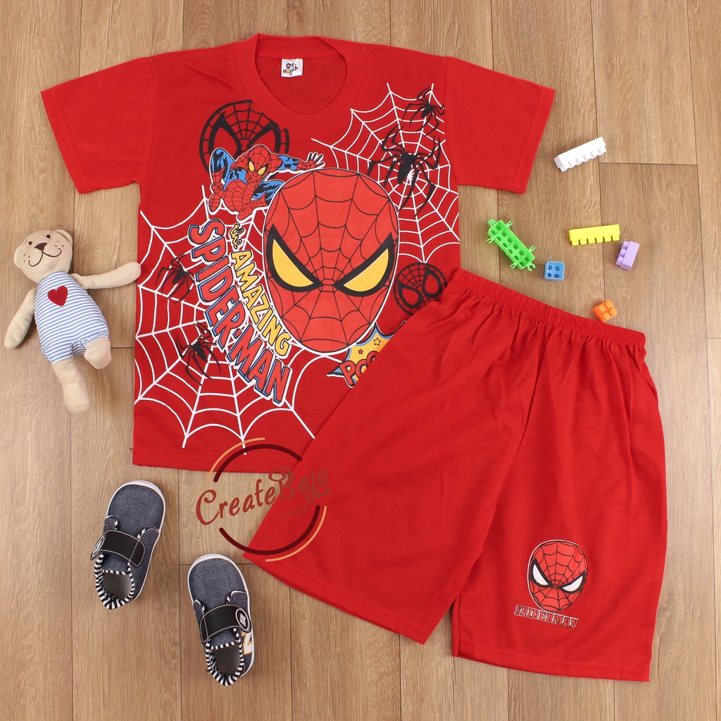 SETELAN ANAK LAKI-LAKI MURAH 7-10 TAHUN SPIDERMEN BATMEN CAPTEIN LENGAN PENDEK RM