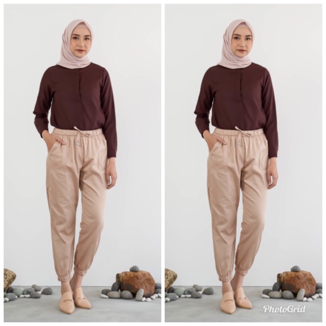 SALE Celana Joger by Geulis - Lorne Jogger Beige HARGA SALE