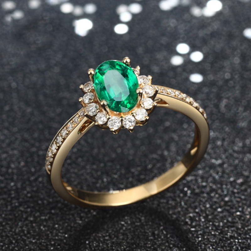 perak asli 925 cincin Wanita Batu Permata Hijau Zamrud Adjustable Cincin Fashion Perhiasan