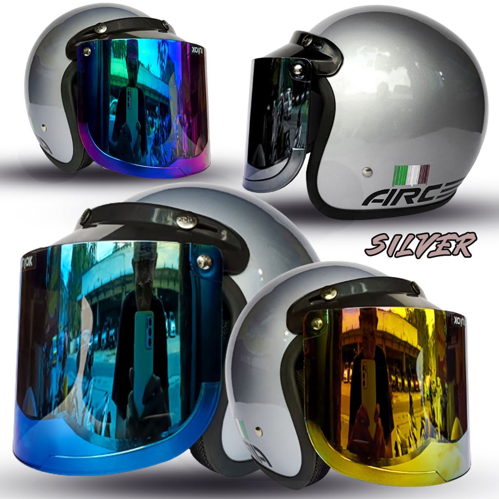 HELM BOGO DEWASA MEREK ARC FULL LEHER HELM MURAH  UNTUK PRIA DAN WANITA DEWASA KACA DATAR INJAK IRIDIUM COD