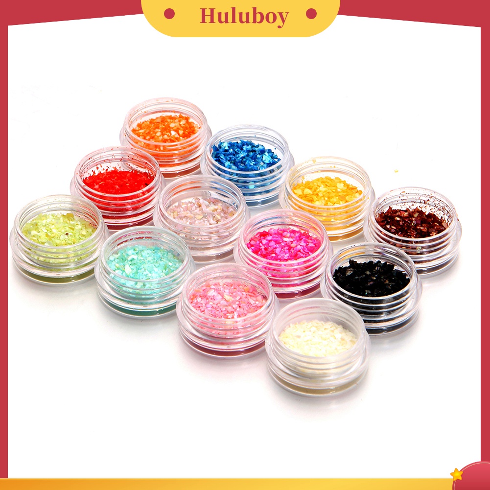 Huluboy Huluboy♡ 1 Set 12 Warna Kerang Granules Shiny Untuk Dekorasi Nail Art Manicure